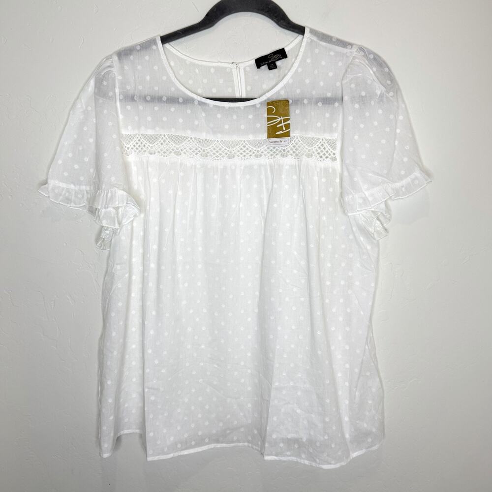 Suzanne Betro Poet Peasant Boho Top Womens Plus 2X White Crochet Cottagecore